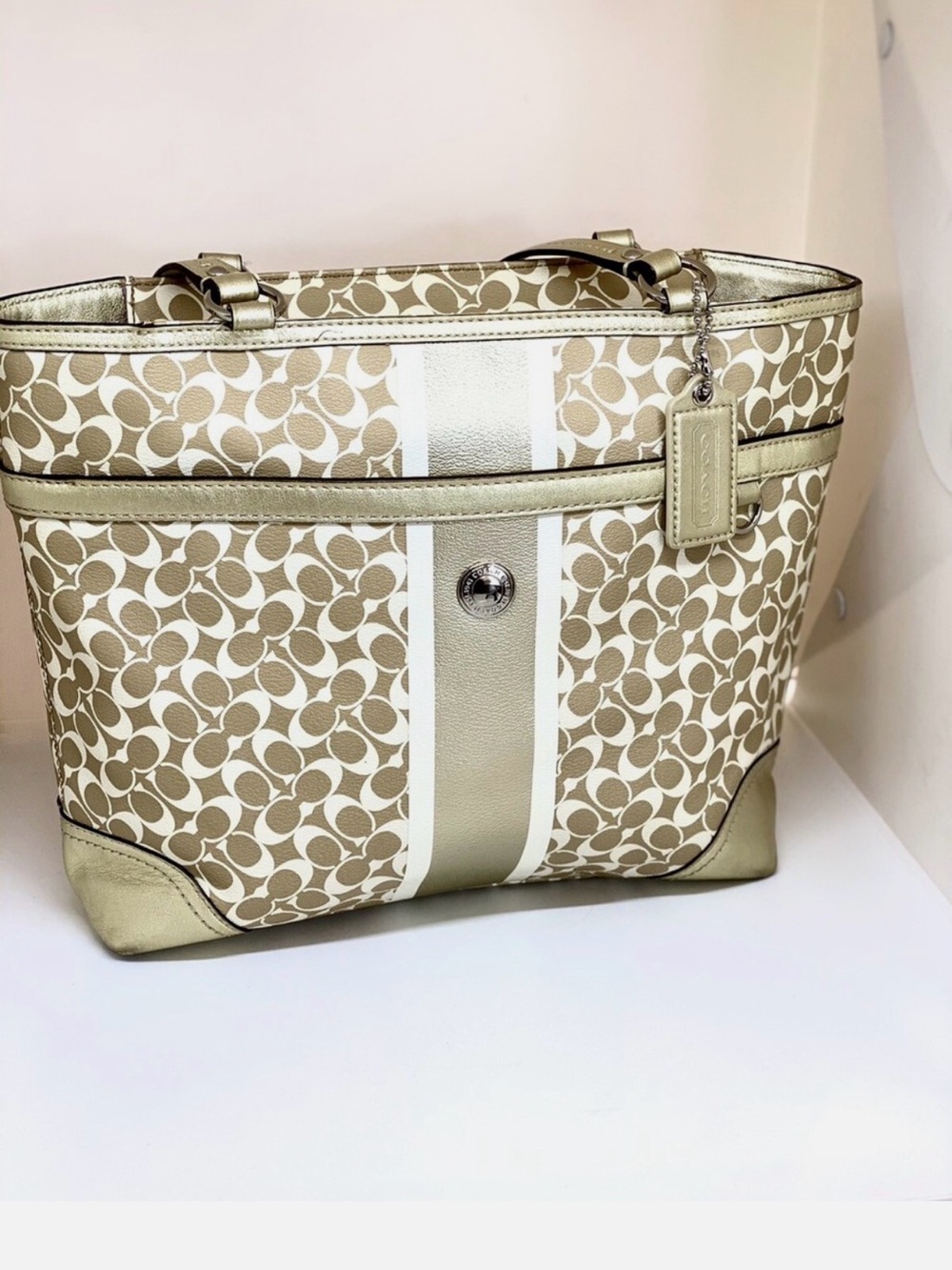 Coach Beige and Gold Signature Tote